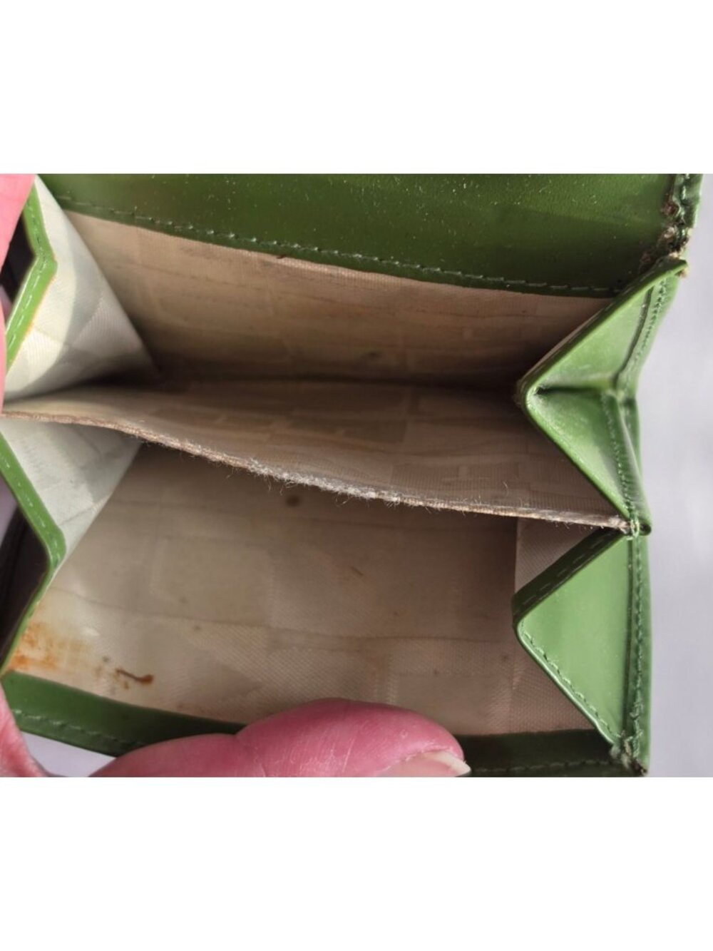 Vintage Furla Green Leather Flower Wallet Made In Italy Y2K Compact Bifold Rare - Picture 4 of 7